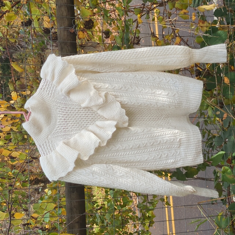 Madewell wool alpaca Victorian frilly turtleneck sweater